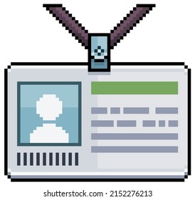 Pixel art ID badge vector icon for 8bit game on white background
