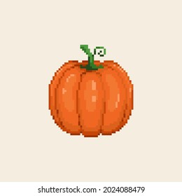 Pixel art ideal Pumpkin icon. Retro pixel pumpkin illustration in 8 bit style. halloween decoration sprite or game assets. 90s style pixel isolated vector pumpkin icon.