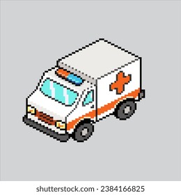 Pixel Art Illustration Ambulance. PixelAmbulanz. Ambulance van LKW pixeliert für das Pixelkunstspiel und Icon für Website- und Videospiel. Altschulretro.