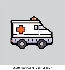 Pixel Art Illustration Ambulance. PixelAmbulanz. Ambulance van LKW pixeliert für das Pixelkunstspiel und Icon für Website- und Videospiel. Altschulretro.