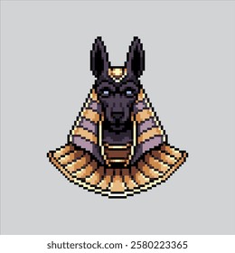 Pixel art illustration Anubis Egypt. Pixelated Anubis God. Anubis Egypt God Icon pixelated for the pixel art game and icon for website and video game. old school retro.