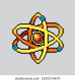 Ilustración de arte de Pixel Atom. Icono Átomo Pixelado. Ciencia del símbolo de clase Atom
pixelado para el juego de arte píxel e icono para el sitio web y el videojuego. retro de la vieja escuela.