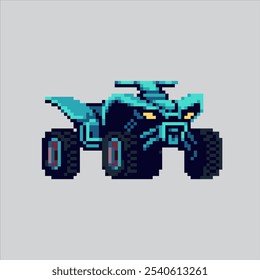 Ilustración de arte de píxeles ATV Quad Bike. Bicicleta de cuatro ruedas pixelada.  Quad Bike ATV Four Wheeler Icon pixelado para el juego de arte de píxeles e ícono para el Sitio web Video y el juego.