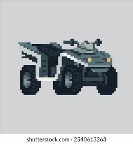 Ilustración de arte de píxeles ATV Quad Bike. Bicicleta de cuatro ruedas pixelada.  Quad Bike ATV Four Wheeler Icon pixelado para el juego de arte de píxeles e ícono para el Sitio web Video y el juego.