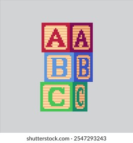 Pixel art illustration Baby Block Letters. Pixelated Alphabet Cube. Baby Children Block Letters cube Icon pixelated for the pixel art game and icon for website and video game. old school retro.