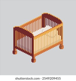 Ilustração da arte pixel Baby Crib. Cama de Bebê Pixelizada. Baby Bed Crib Cot Icon pixelated para o jogo de arte de pixel e ícone para site e vídeo game.