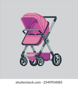 Pixel art illustration Baby Stroller. Pixelated Baby nursery. Baby Stroller Nursery pixelated for the pixel art game and icon for website and video game. old school retro.