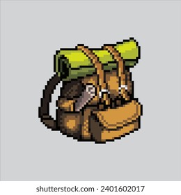 Ilustración de arte de Pixel Mochila. Mochila Pixelada. Mochila de camping de supervivencia
pixelado para el juego de arte píxel e icono para el sitio web y el videojuego.