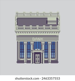 Ilustración del arte del pixel Banco. Banco Pixelado. Money Bank Building pixelado para el juego de pixel art y el icono para el Sitio web Video y