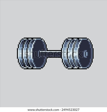 Pixel art illustration Barbell. Pixelated Dumbbell. Barbell Dumbbell Gym icon pixelated for the pixel art game and icon for website and video game. old school retro.