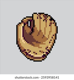 Pixel art illustration Baseball Gloves.Pixelated Sport Gloves. Brown Baseball Sport Gloves Icon pixelated for the pixel art game and icon for website and video game. old school retro.