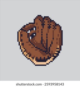 Pixel art illustration Baseball Gloves.Pixelated Sport Gloves. Brown Baseball Sport Gloves Icon pixelated for the pixel art game and icon for website and video game. old school retro.