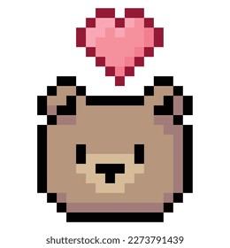 Pixel art illustration of bear head with love