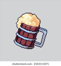 Ilustración de arte de píxeles Beber cerveza. Taza de cerveza pixelada. Grande taza de Beer Drink Icon pixelado para el juego de arte de píxeles e ícono para el Sitio web Video y el juego.