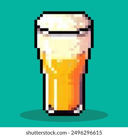 Ilustración de arte de píxeles Cerveza. Cerveza Pixelada. Icono de Bebida de cerveza.