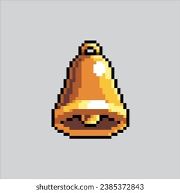 Ilustración de arte de Pixel Bell. Bell Pixelado. Clock Bell pixelado para el juego de arte píxel y el icono para el sitio web y el videojuego. retro de la vieja escuela.