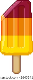 Ilustração de arte pixel de um picolé colorido picado em camadas. Divertido, sobremesa retro com tema de verão com uma mordida tirada. Formato de vetor, ideal para marca de comida ou sazonal.