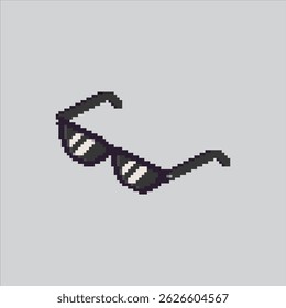 Ilustração Pixel arte óculos escuros pretos. Óculos Pretos Pixelizados. Olho Negro Óculos de sol moda Ícone pixelated para o jogo de arte de pixel e ícone para site e videogame.