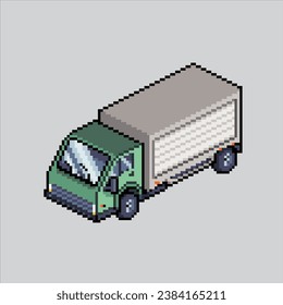 Pixel art illustration Box Truck. Pixelated Truck. Box Container truck pixelated for the pixel art game and icon for website and video game. old school retro.