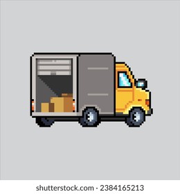 Pixel art illustration Box Truck. Pixelated Truck. Box Container truck pixelated for the pixel art game and icon for website and video game. old school retro.