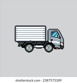 Pixel art illustration Box Truck. Pixelated Box Truck. Box Truck Container pixelated for the pixel art game and icon for website and video game. old school retro.