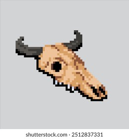 Pixel art illustration Bull Skull. Pixelated Bison Skull. Bison Bull Skull pixelated for the pixel art game and icon for website and video game. old school retro.