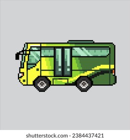 Ilustración de arte de Pixel Bus. Mini Autobús Pixelado. Vehículo de Autobús de la Ciudad pixelado para el juego de arte píxel e icono para el sitio web y el videojuego. retro de la vieja escuela.