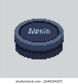 Pixel art ilustração Camera Cap. Tampa de lente pixelada.  Shutter Camera Lens Cap Icon pixelated para o jogo de arte de pixels e ícone para site e vídeo game.