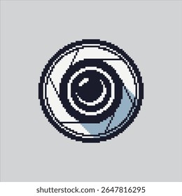 Pixel art illustration Camera Lens. Pixelated Shutter Lens.  Shutter Camera Lens Glass Icon pixelated for the pixel art game and icon for website and video game. old school retro.