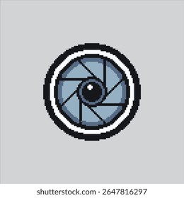 Pixel art illustration Camera Lens. Pixelated Shutter Lens.  Shutter Camera Lens Glass Icon pixelated for the pixel art game and icon for website and video game. old school retro.