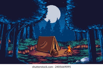 Pixel art illustration Camping Background. Pixelated Camping. Camping scenery
pixelated for the pixel art game and icon for website and video game. ol