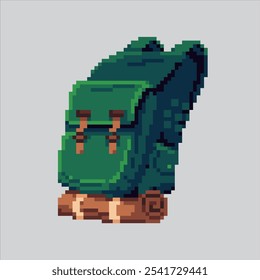 Ilustración de arte de píxeles Mochila de camping. Mochila de supervivencia pixelada. Camping Survival Backpack Adventure Icon pixelado para el juego de arte de píxeles e ícono para el Sitio web Video y el juego.