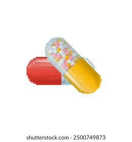 Pixel art illustration capsule pill. Pixelated pills. medical capsule pills pixelated for the pixel art game and icon for website and video game. old school retro.