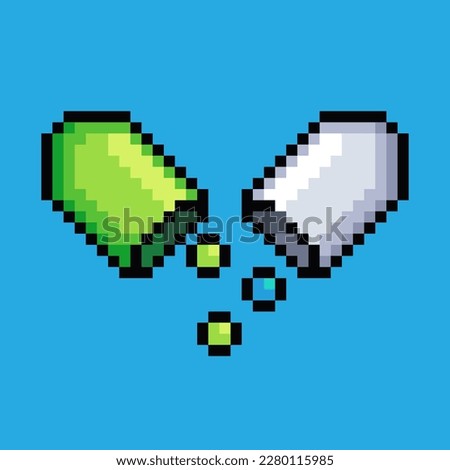 Pixel art illustration capsule pill. Pixelated pills. medical capsule pills pixelated
for the pixel art game and icon for website and video game. old school retro.