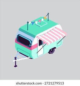 Pixel ilustração arte Caravan Van. Caravana Recreativa Pixelizada. Caravana Recreativa Van Icon pixelated para o jogo de arte de pixel e ícone para site e vídeo game.