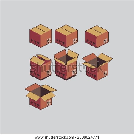 Pixel art illustration Cardboard Box Animation. Pixelated Open Close Box. Cardboard Box Animation Icon pixelated for the pixel art game and icon for website and video game. old school retro.