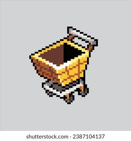 Ilustración de arte de Pixel Cart. Carro Pixelado. Compra de carritos pixelados para el juego de arte de píxeles e icono para el sitio web y el juego de video. retro de la vieja escuela.