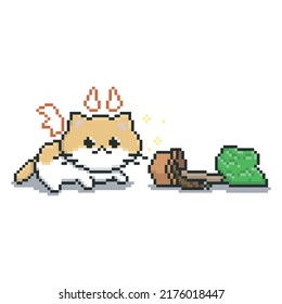 Pixel art illustration, cat playing pranks