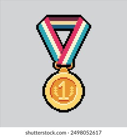 Pixel art illustration Champion Medal. Pixelated Champion Medal. Champion Medal icon pixelated for the pixel art game and icon for website and video game. old school retro.