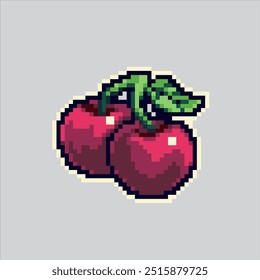 Ilustración de arte de píxeles de cereza. Fruta de cereza pixelada. Fruta de la cereza pixelada para el juego del arte del pixel y el icono para el Sitio web Video y el juego.