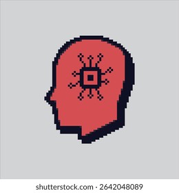Pixel art illustration Chip Head. Pixelated AI head. Futuristic Chip Head Artificial Intelligence Icon pixelated for the pixel art game and icon for website and video game. old school retro.