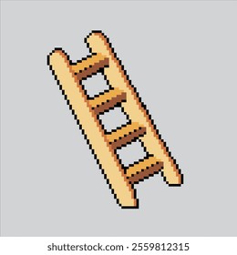 Pixel art illustration Climbing. Pixelated Firefighter Ladder. Firefighter Climbing Iron Wooden Ladder icon pixelated for the pixel art game and icon for website and video game. old school retro.