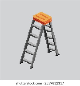 Pixel art illustration Climbing. Pixelated Firefighter Ladder. Firefighter Climbing Iron Wooden Ladder icon pixelated for the pixel art game and icon for website and video game. old school retro.