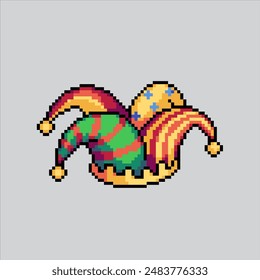 Ilustración de arte de píxeles Clown Hat. Sombrero de payaso pixelado. Sombrero de payaso pixelado para el juego de pixel art y el icono para el Sitio web Video y