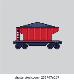 Pixel art illustration Coal Carriage. Pixelated Coal Cargo Wagon. Coal Train Carriage Wagon Cargo icon pixelated for the pixel art game and icon for website and video game. old school retro.