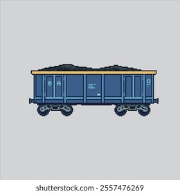 Pixel art illustration Coal Carriage. Pixelated Coal Cargo Wagon. Coal Train Carriage Wagon Cargo icon pixelated for the pixel art game and icon for website and video game. old school retro.