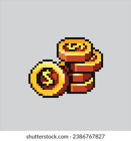 Ilustración de arte de Pixel Moneda. Moneda Pixelada. Moneda pixelada para el juego de arte píxel e icono para el sitio web y el videojuego. retro de la vieja escuela.