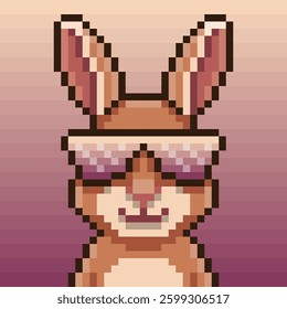 Pixel art illustration of a cool rabbit sporting stylish sunglasses, perfect for a retro or playful aesthetic. Ideal for gaming assets, social media icons, and unique merchandise