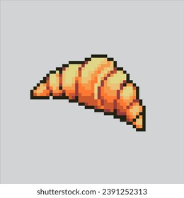 Croissant de ilustraciones de arte de Pixel. Croissant Pixelado. Pastel de pastel croissant pixelado para el juego de arte píxel e icono para el sitio web y el videojuego. retro de la vieja escuela.