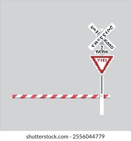 Pixel art illustration Cross Barrier. Pixelated Railway Barrier. Railway Train Cross Barrier icon pixelated for the pixel art game and icon for website and video game. old school retro.